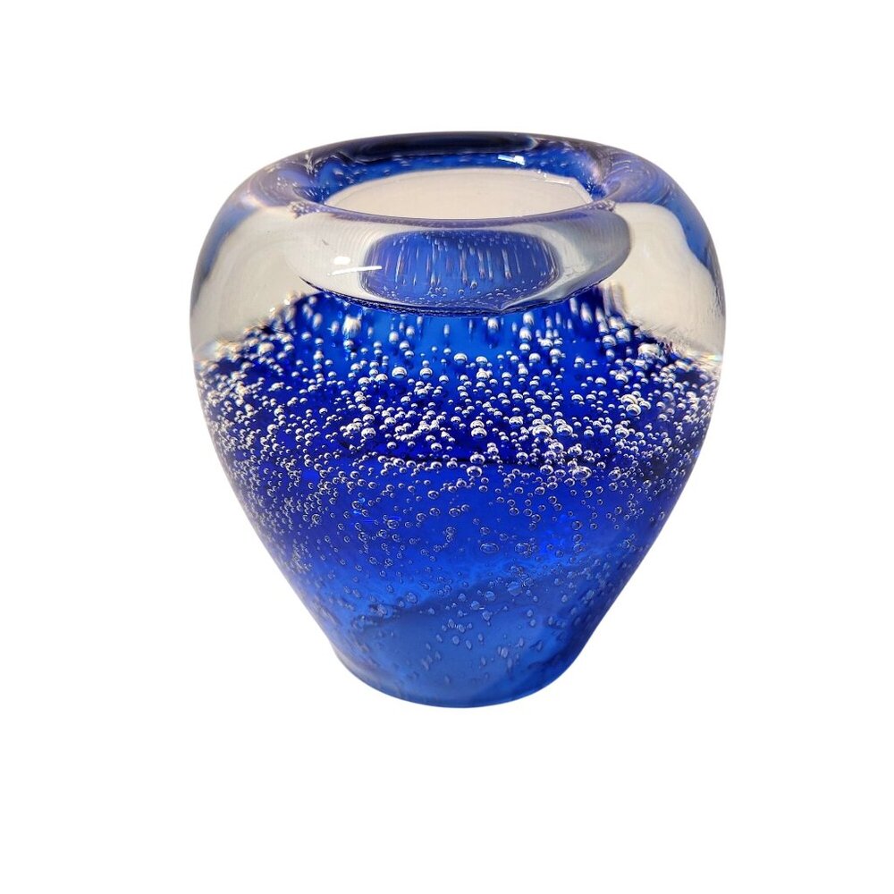 Votive Holder Colbalt Blue Controlled Bubble Art Glass Candle Holder Poland